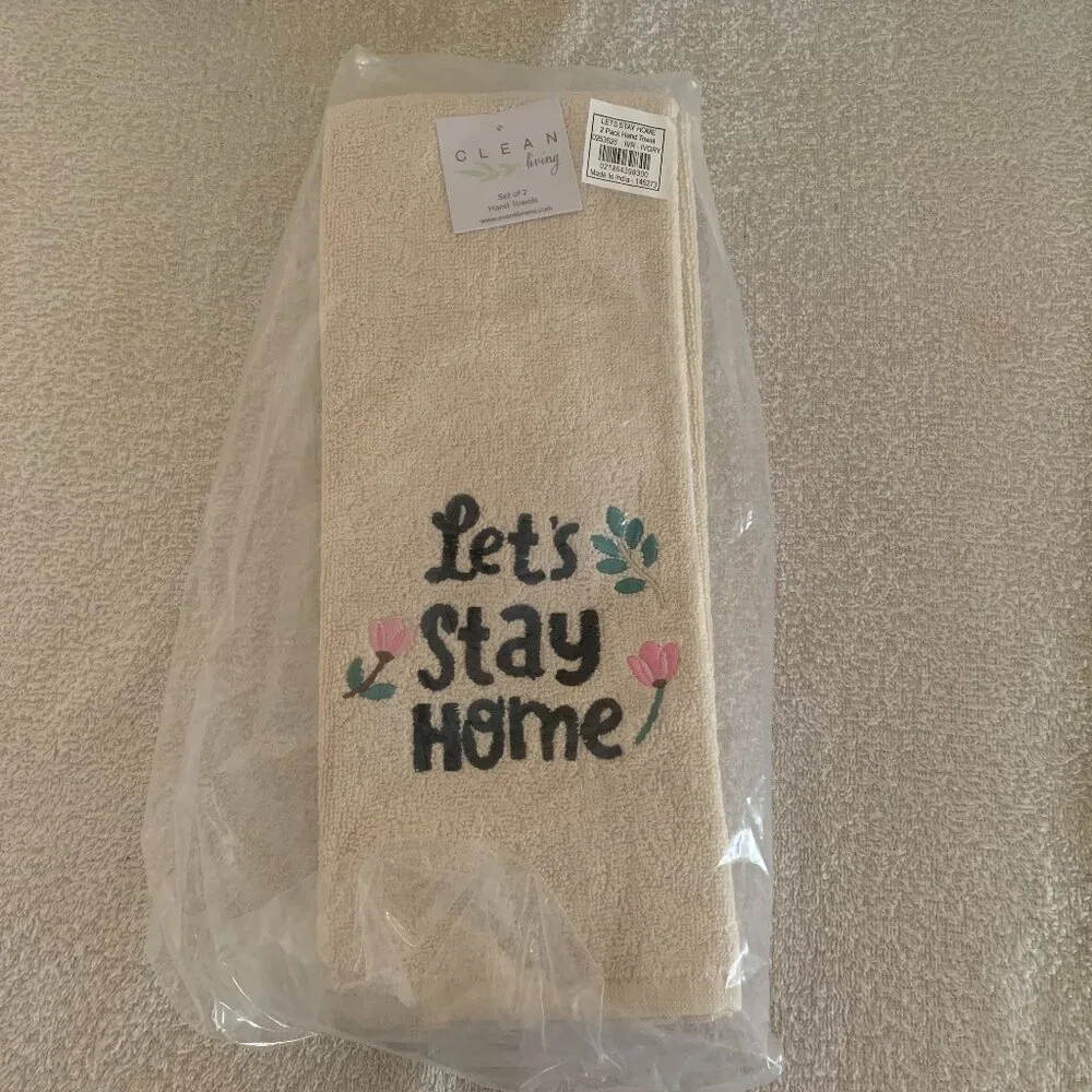Let's Stay Home Decorative Kitchen/Bath Towel Ivory Pink Flowers & Green Leaves